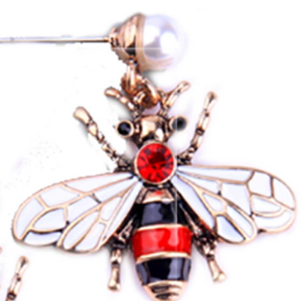 Bee Earrings - Elegant Rare Red Rhinestone  Faux Pearl at top -- NWOT - Picture 5 of 5